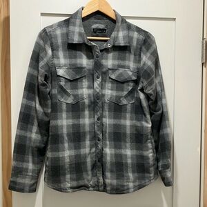 Prana Gray Plaid Flannel Shirt Jacket, Sz M